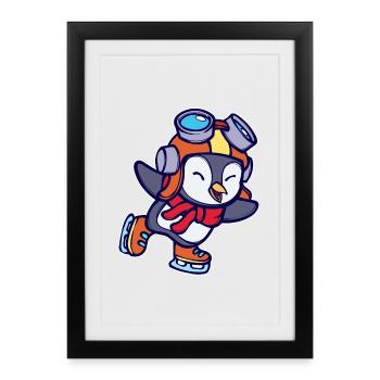 Cold Cool Sweet Bird Penguin Animal Ice Skating Ice - Framed poster (27 × 37 cm) - black - Front