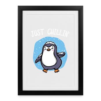 Cold Snow Penguin Ice Cool Déclaration Oiseau animal - Affiche encadrée (27 × 37 cm) - noir - Devant