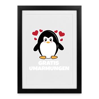 Vogel Süß Pinguin Herz Südpol Tier Seevogel - Gerahmtes Poster (27 × 37 cm) - Schwarz - Vorne
