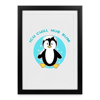Pinguin Eis Kälte Seevogel Schnee Tier Südpol - Gerahmtes Poster (27 × 37 cm) - Schwarz - Vorne