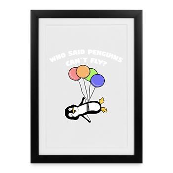 Pinguin Humorvoll Statement Luftballon Vogel Tier - Gerahmtes Poster (27 × 37 cm) - Schwarz - Vorne