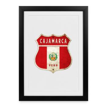 Design du drapeau des armoiries du Pérou à - Affiche encadrée (27 × 37 cm) - noir - Devant