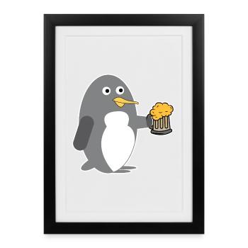 Antarctique Oiseau Pingouin Cool Bière Oiseau de mer - Affiche encadrée (27 × 37 cm) - noir - Devant