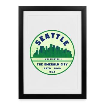 Écusson vintage d’Emerald City Seattle - Affiche encadrée (27 × 37 cm) - noir - Devant