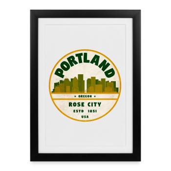 Portland Rose City Vintage Badge - Framed poster (27 × 37 cm) - black - Front