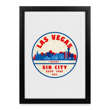 Sin City Skyline Vintage Circle Logo - Framed poster (27 × 37 cm) - black - Front