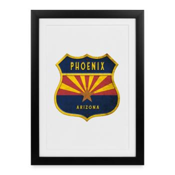 Design du blason du drapeau Phoenix Arizona - Affiche encadrée (27 × 37 cm) - noir - Devant