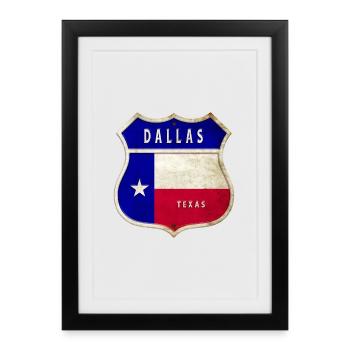 Design du drapeau de Dallas, Texas - Affiche encadrée (27 × 37 cm) - noir - Devant