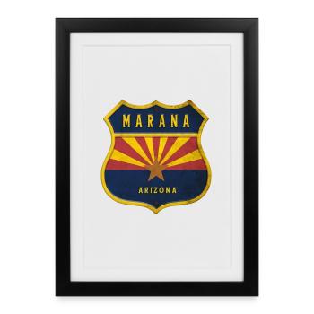 Design du blason du drapeau Marana Arizona - Affiche encadrée (27 × 37 cm) - noir - Devant