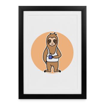 Late Riser Animal Sloth Jungle Tired Zoo - Affiche encadrée (27 × 37 cm) - noir - Devant