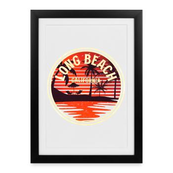 Insigne du Couchant de Soleil de Long Beach, Californie - Affiche encadrée (27 × 37 cm) - noir - Devant