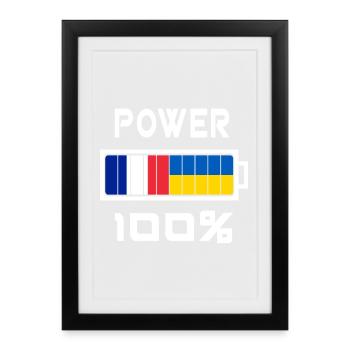 L'Ukraine et la France Power 100 % - Affiche encadrée (27 × 37 cm) - noir - Devant