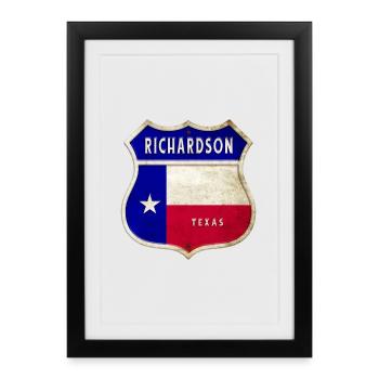 Design du drapeau Richardson Texas Crest - Affiche encadrée (27 × 37 cm) - noir - Devant