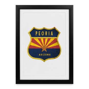Design du blason du drapeau de Peoria Arizona - Affiche encadrée (27 × 37 cm) - noir - Devant
