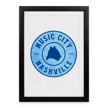 Insigne Music City Nashville - Affiche encadrée (27 × 37 cm) - noir - Devant