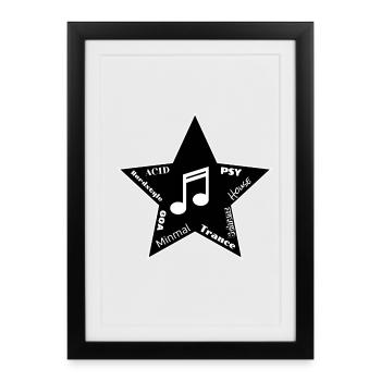 EDM Techno Stern - Gerahmtes Poster (27 × 37 cm) - Schwarz - Vorne
