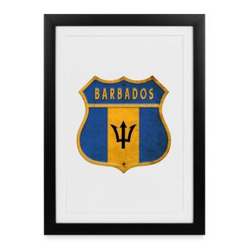 Design du drapeau des armoiries de la Barbade - Affiche encadrée (27 × 37 cm) - noir - Devant