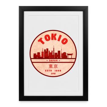 Badge rétro Tokyo Skyline - Affiche encadrée (27 × 37 cm) - noir - Devant