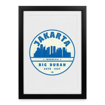 Logo du circuit de la ligne d’horizon de Jakarta Bleu Blanc - Affiche encadrée (27 × 37 cm) - noir - Devant