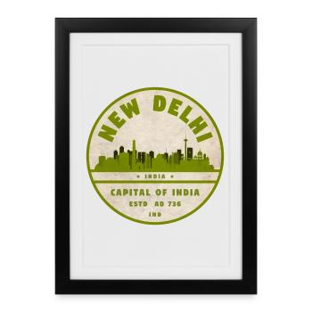 Sceau vintage de la Skyline de New Delhi - Affiche encadrée (27 × 37 cm) - noir - Devant
