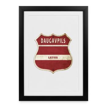 Daugavpils Lettonie Armoiries Drapeaux - Affiche encadrée (27 × 37 cm) - noir - Devant