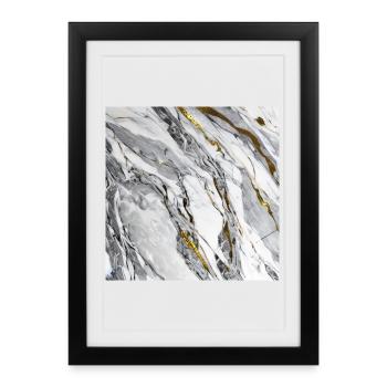 Marbre Pierre Naturelle Or Blanc Texture - Affiche encadrée (27 × 37 cm) - noir - Devant