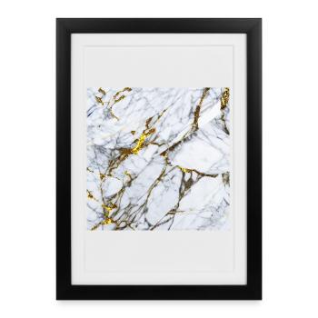 Marbre Or Blanc Texture - Affiche encadrée (27 × 37 cm) - noir - Devant
