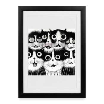 Chats noirs et blancs souriants, illustration - Affiche encadrée (27 × 37 cm) - noir - Devant