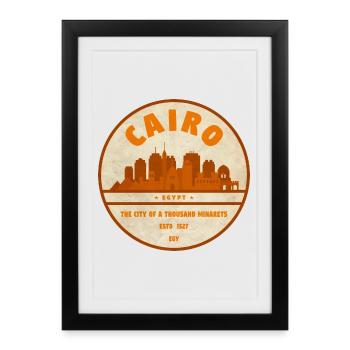 Emblème de silhouette rétro de la ville du Caire - Affiche encadrée (27 × 37 cm) - noir - Devant