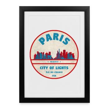 Emblème rétro Paris City Lights - Affiche encadrée (27 × 37 cm) - noir - Devant
