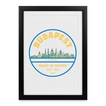 Emblème de la Skyline de Budapest Cœur de l’Europe - Affiche encadrée (27 × 37 cm) - noir - Devant