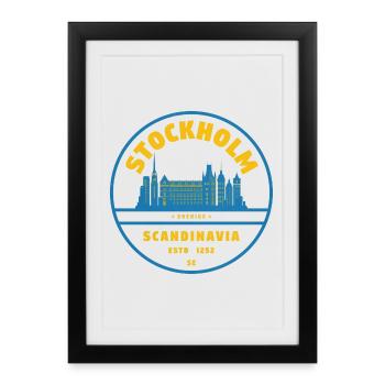 Insigne de la Skyline de Stockholm Bleu Jaune - Affiche encadrée (27 × 37 cm) - noir - Devant