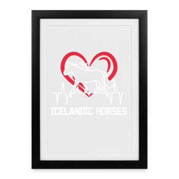 Déclaration de Haflinger Chevaux islandais Cœur d’éventail de chevaux - Affiche encadrée (27 × 37 cm) - noir - Devant