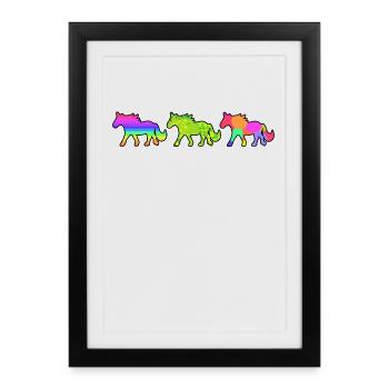 Chevaux Galop Poulains Chevaux islandais Amour Cheval - Affiche encadrée (27 × 37 cm) - noir - Devant