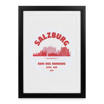 Timbre Salzburg Skyline Vintage - Affiche encadrée (27 × 37 cm) - noir - Devant