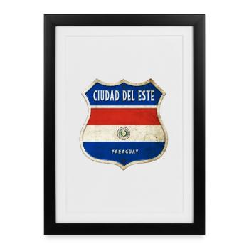Ciudad del Este Paraguay Drapeaux Design - Affiche encadrée (27 × 37 cm) - noir - Devant