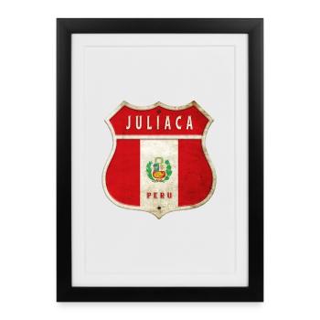Armoiries de Juliaca, motif du drapeau du Pérou - Affiche encadrée (27 × 37 cm) - noir - Devant