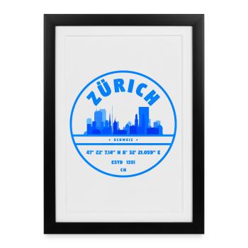 Sceau bleu de Zurich Skyline - Affiche encadrée (27 × 37 cm) - noir - Devant