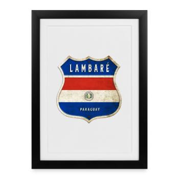 Armoiries du Paraguay Lambaré, motif du drapeau - Affiche encadrée (27 × 37 cm) - noir - Devant