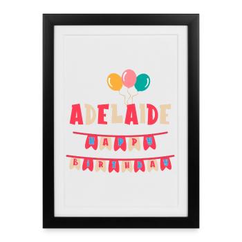 Adélaïde t-shirt joyeux anniversaire joyeux anniversaire - Affiche encadrée (27 × 37 cm) - noir - Devant