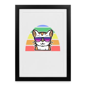 LGBT Cool Cat Arc-en-ciel Fierté des droits de l’homme - Affiche encadrée (27 × 37 cm) - noir - Devant