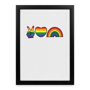 Droits de l’homme Arc-en-ciel Gay LGBT Coeur Homo - Affiche encadrée (27 × 37 cm) - noir - Devant