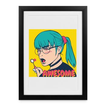 Teal Hair Pop Art Heroine - Framed poster (27 × 37 cm) - black - Front
