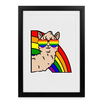 Rainbow Lgbt Cool Lama Equality Heart - Framed poster (27 × 37 cm) - black - Front