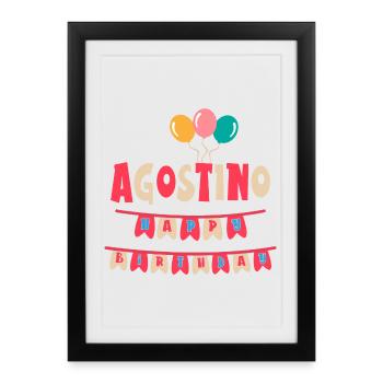 T-shirt Augustine joyeux anniversaire joyeux anniversaire - Affiche encadrée (27 × 37 cm) - noir - Devant