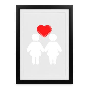 Amour Cœur LGBT Mariage homosexuel Homo - Affiche encadrée (27 × 37 cm) - noir - Devant