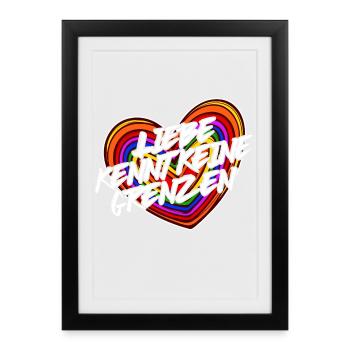 Lgbt Liebe Statement Beziehung Herz Regenbogen - Gerahmtes Poster (27 × 37 cm) - Schwarz - Vorne