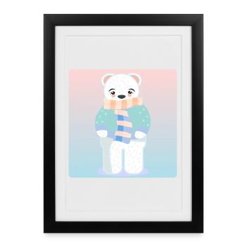 Mignon ours polaire VÊTEMENTS D’HIVER - Affiche encadrée (27 × 37 cm) - noir - Devant