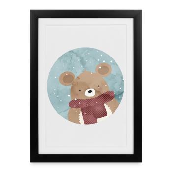 Ours doré sucré en hiver quand il neige - Affiche encadrée (27 × 37 cm) - noir - Devant