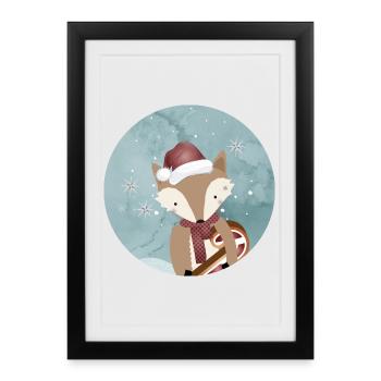 renard doré pour Noël avec canne à sucre - Affiche encadrée (27 × 37 cm) - noir - Devant